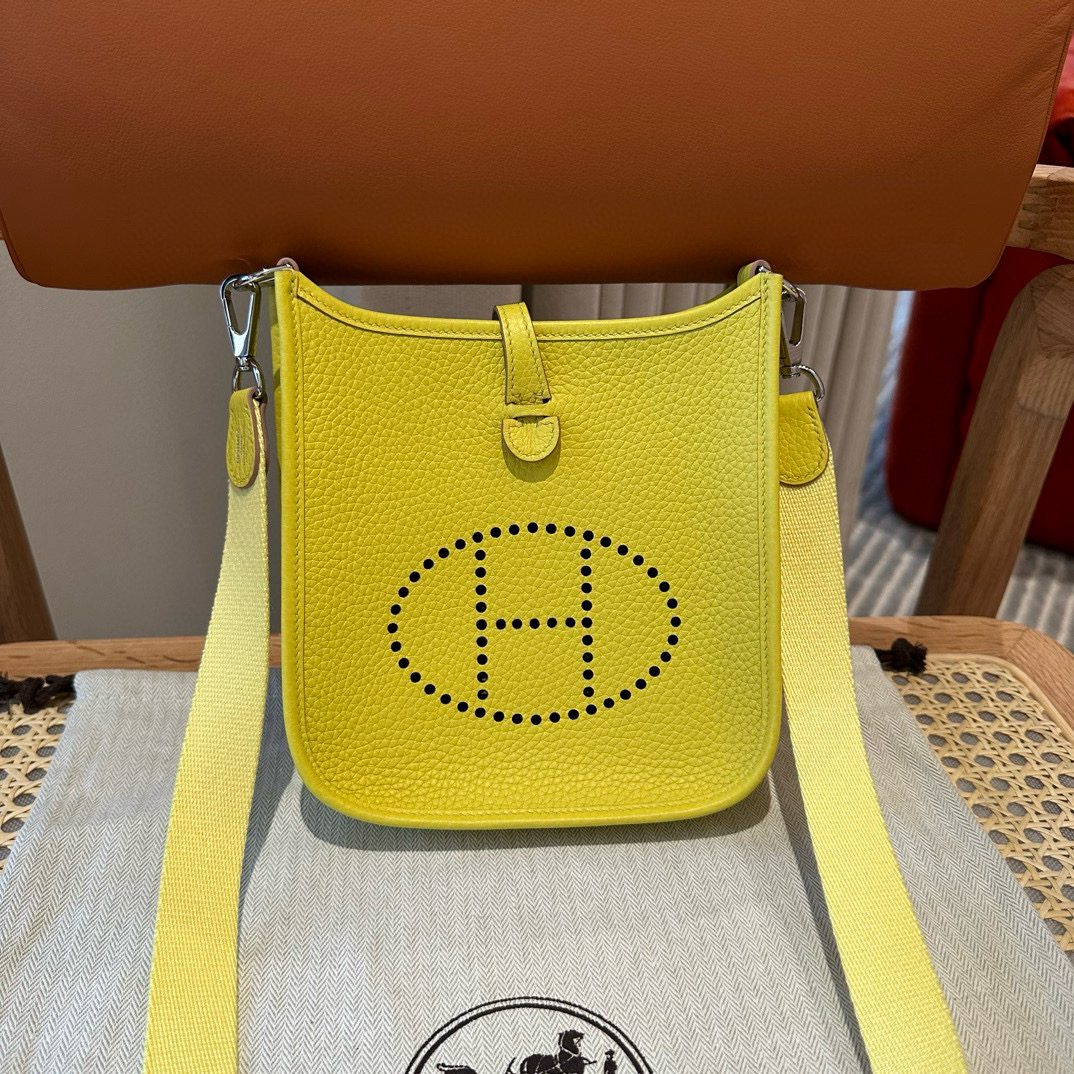 에르메스 Hermes Mini Evelyne 16cm clemence 9R Lime/silver