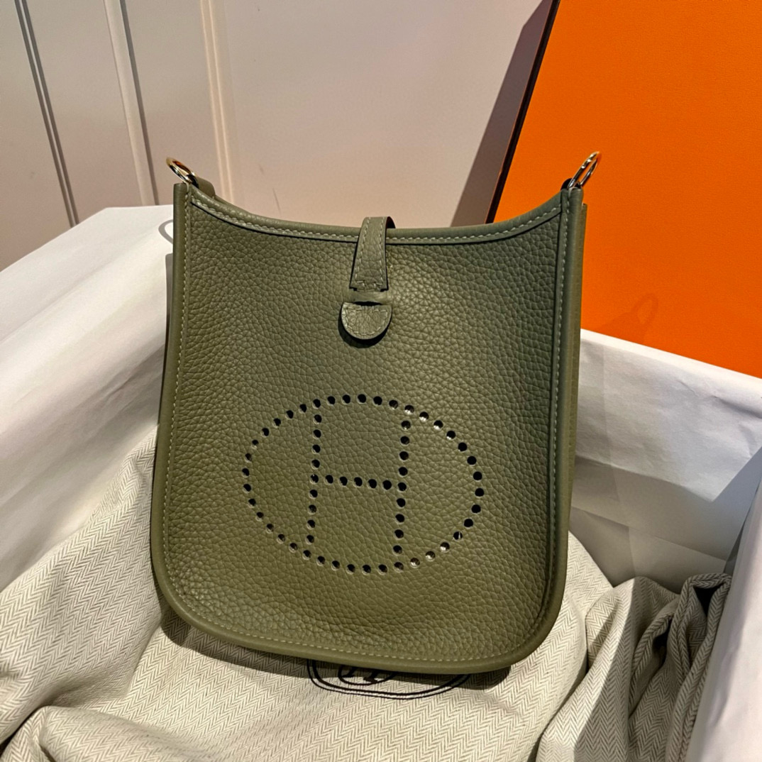 에르메스 Hermes Mini Evelyne 16cm clemence Q1 Sauge/gold