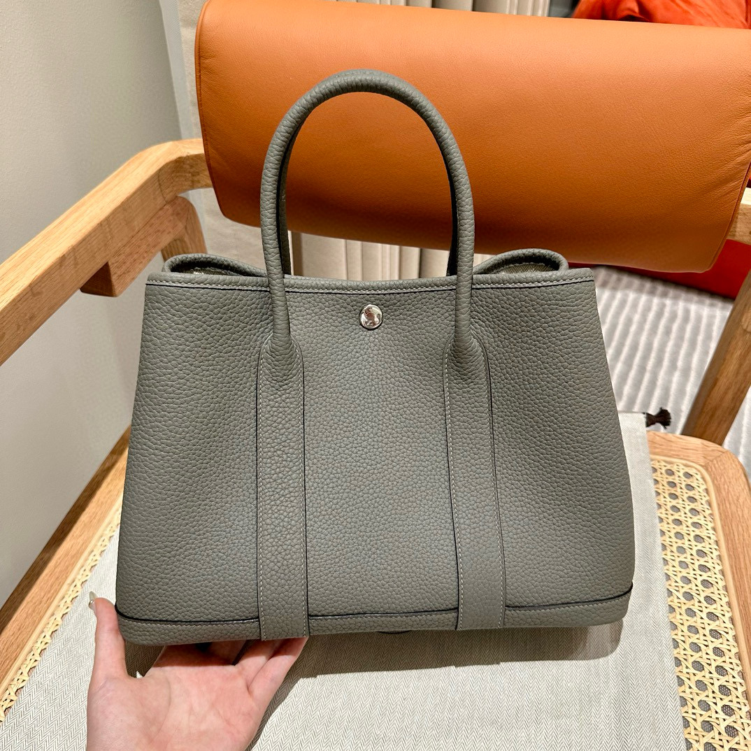 에르메스 Hermes Garden party 30cm Clemence 0L Gris Meyer