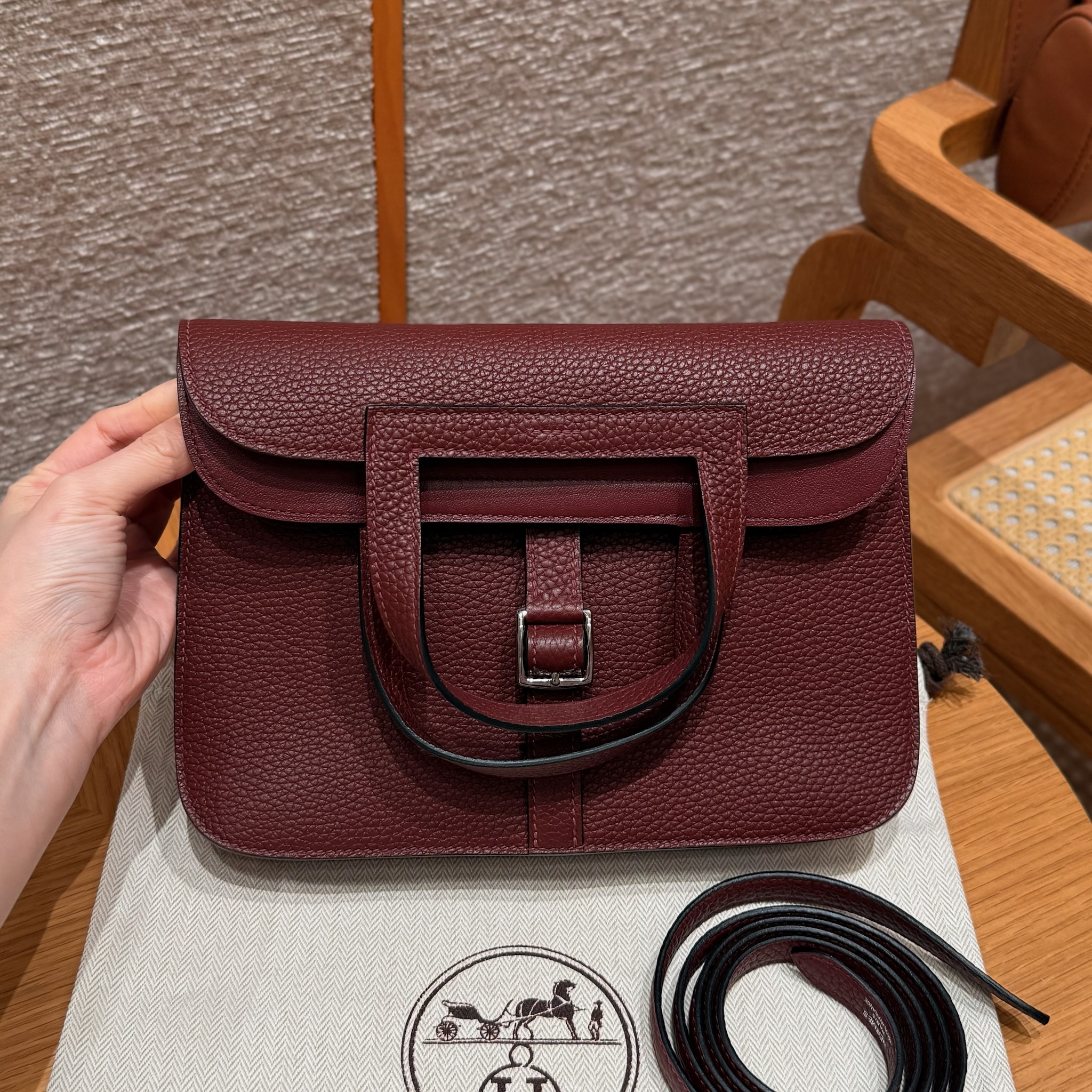에르메스 Hermes Halzan 25cm clemence 55 Rouge H/silver