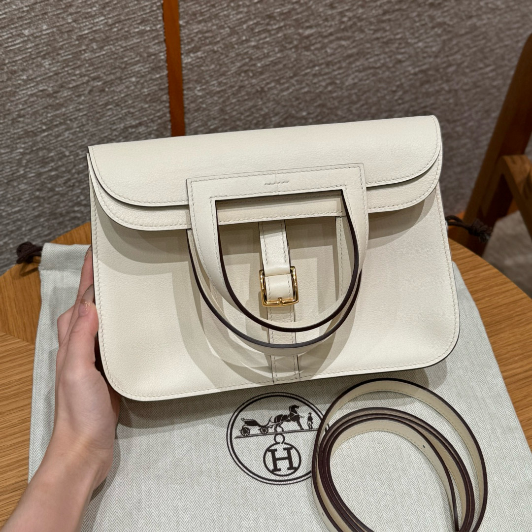 에르메스 Hermes Halzan 25cm swift i2 Nata/gold
