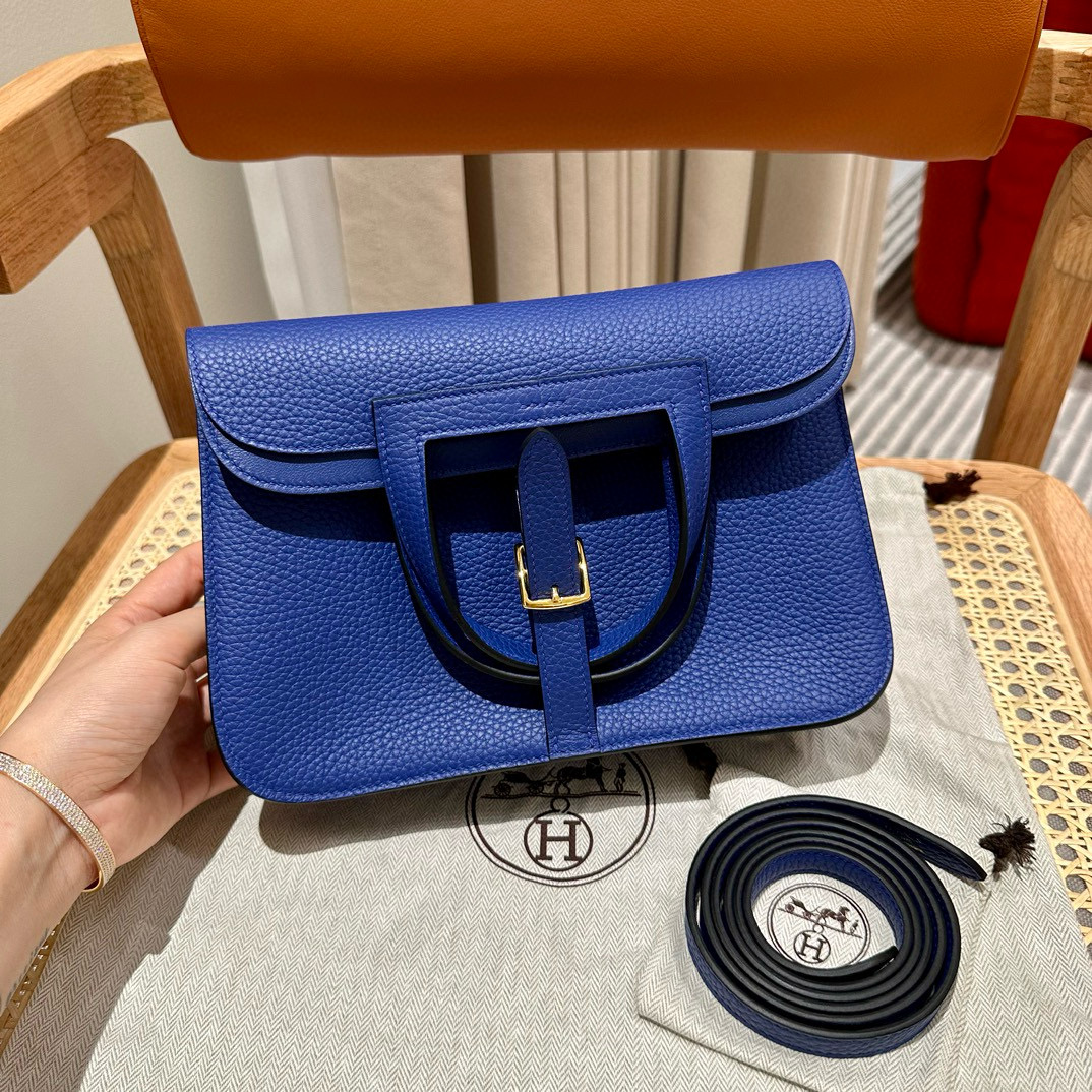 에르메스 Hermes Halzan 25cm Togo 7T Blue electric/gold