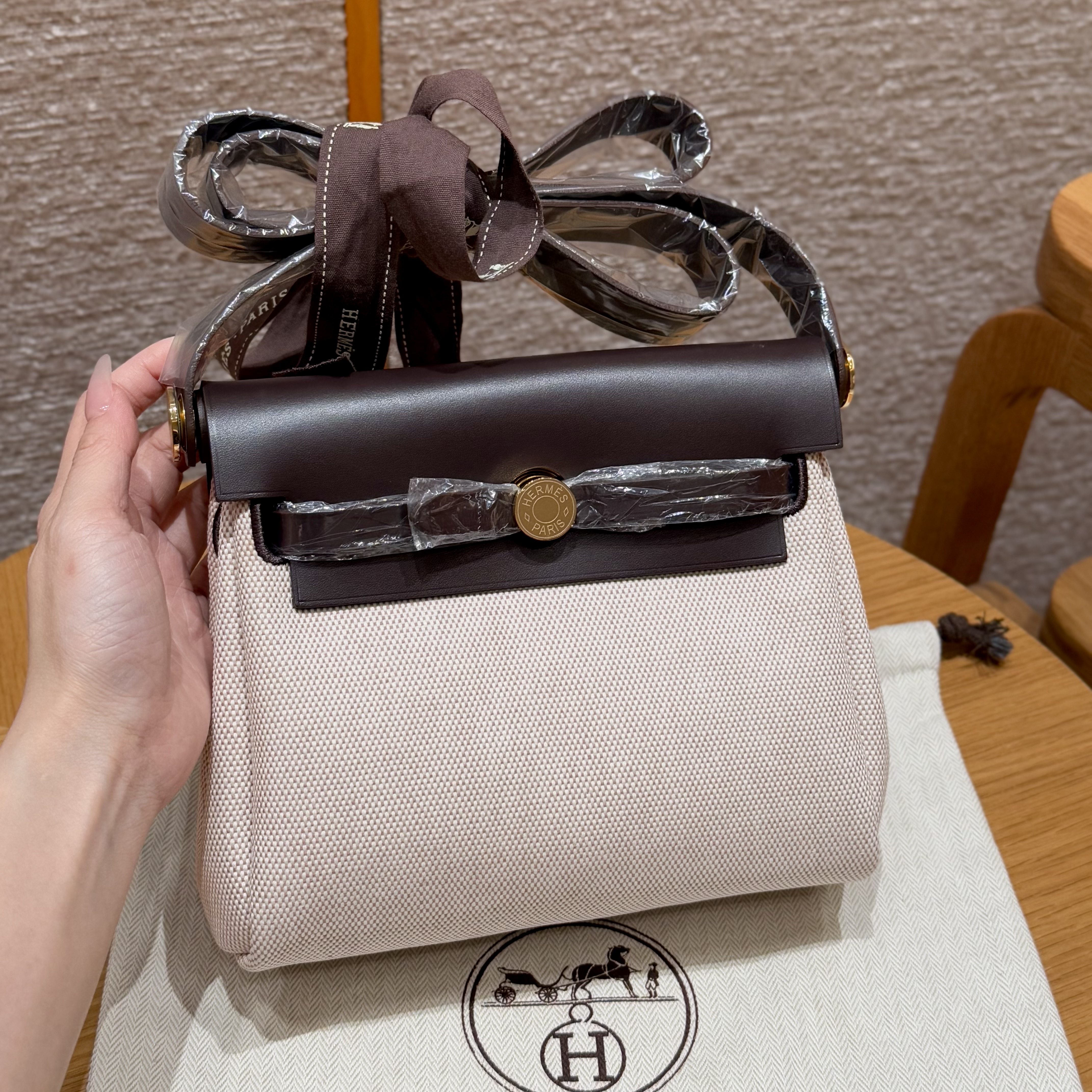 에르메스 Hermes Herbag mini 20cm canvas and cowhide ecru beige Ebene/gold