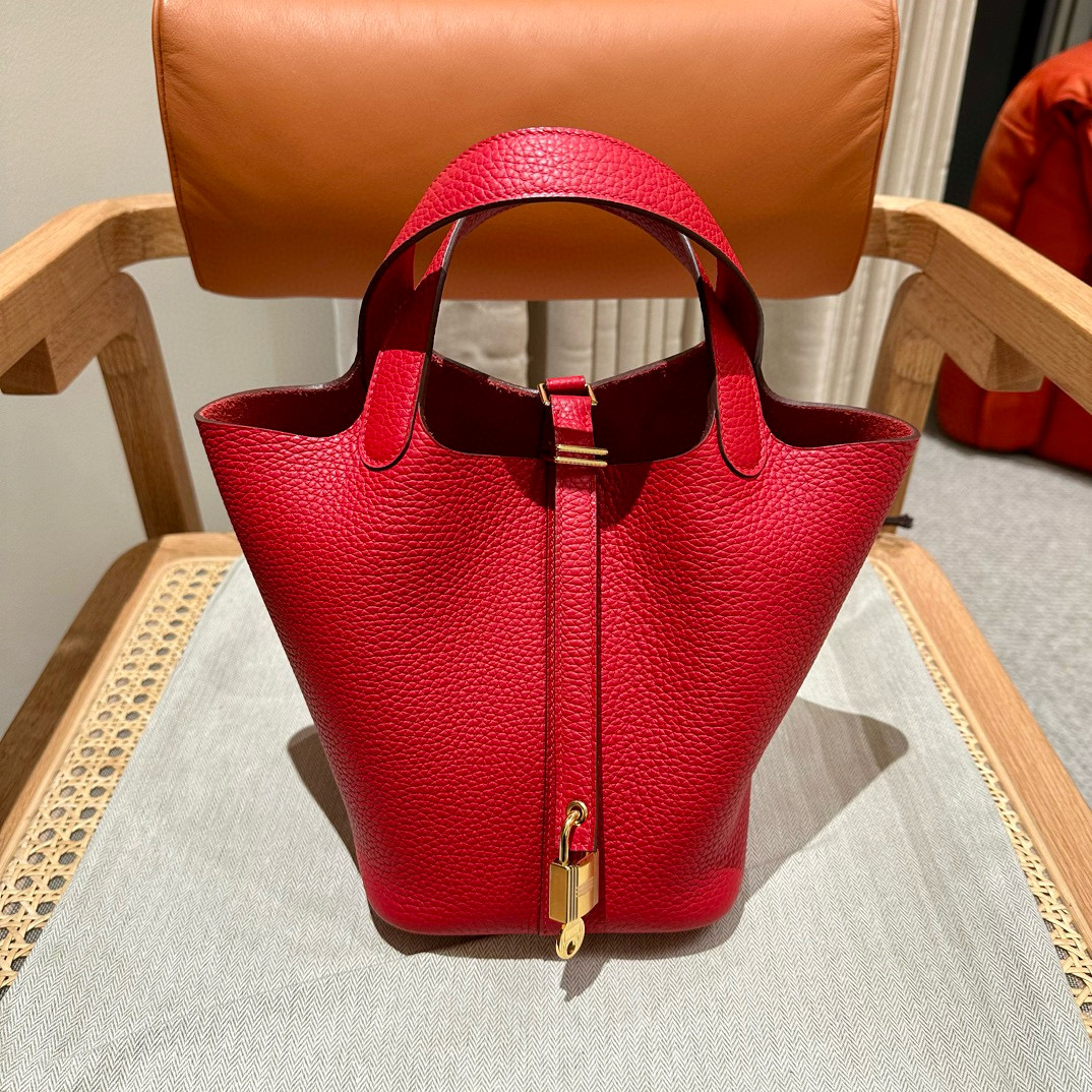 에르메스 Hermes Picotin lock 18cm clemence 5E Vermillon/gold