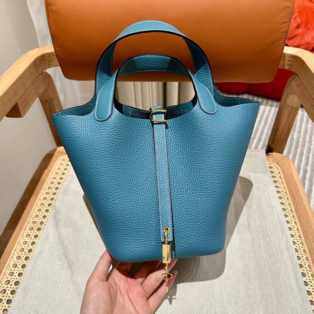 에르메스 Hermes Picotin lock 18cm clemence 75 Blue Jean/gold