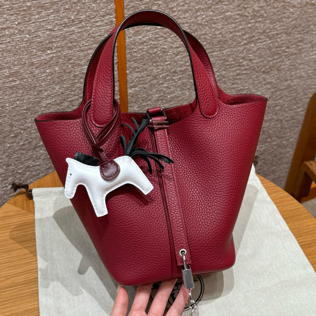 에르메스 Hermes Picotin lock 18cm clemence K1 Rouge grenat/sliver