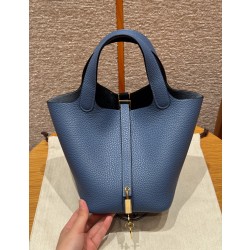 에르메스 Hermes Picotin lock 18cm clemence R2 Blue agate/gold