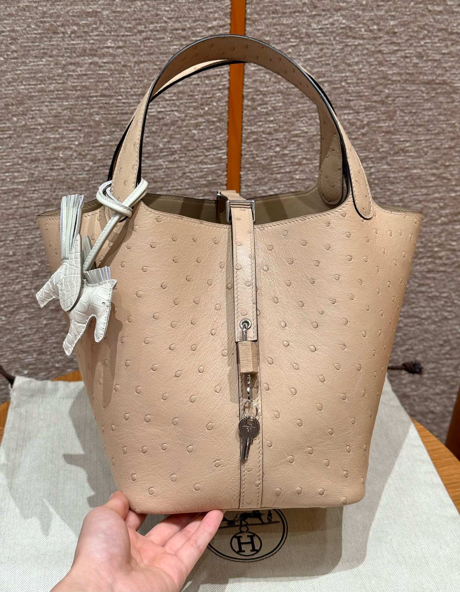 에르메스 Hermes Picotin lock 22cm KK ostrich OM Chai/silver
