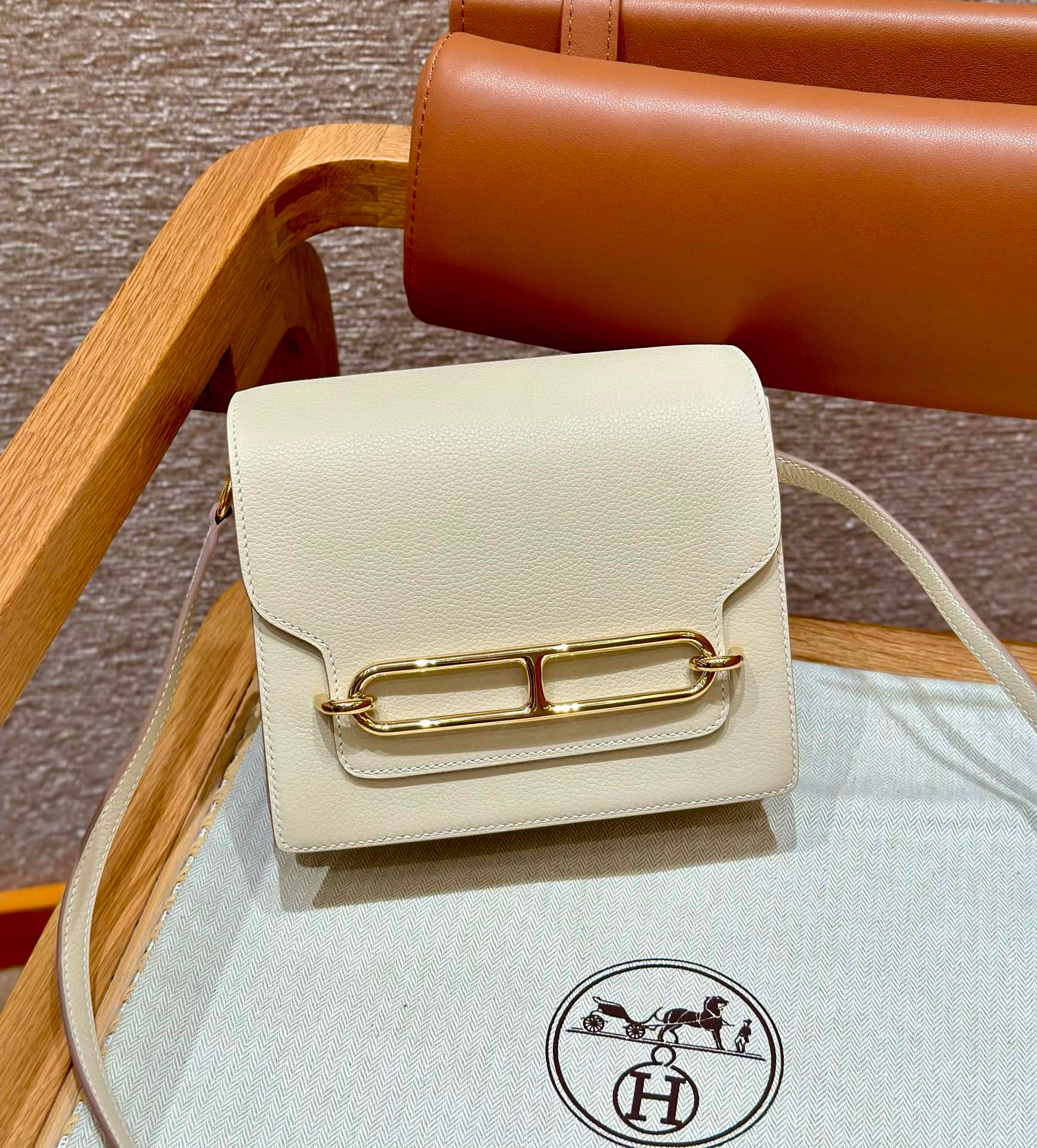 에르메스 Hermes Roulis 18cm Evercolor 10 Craie/gold