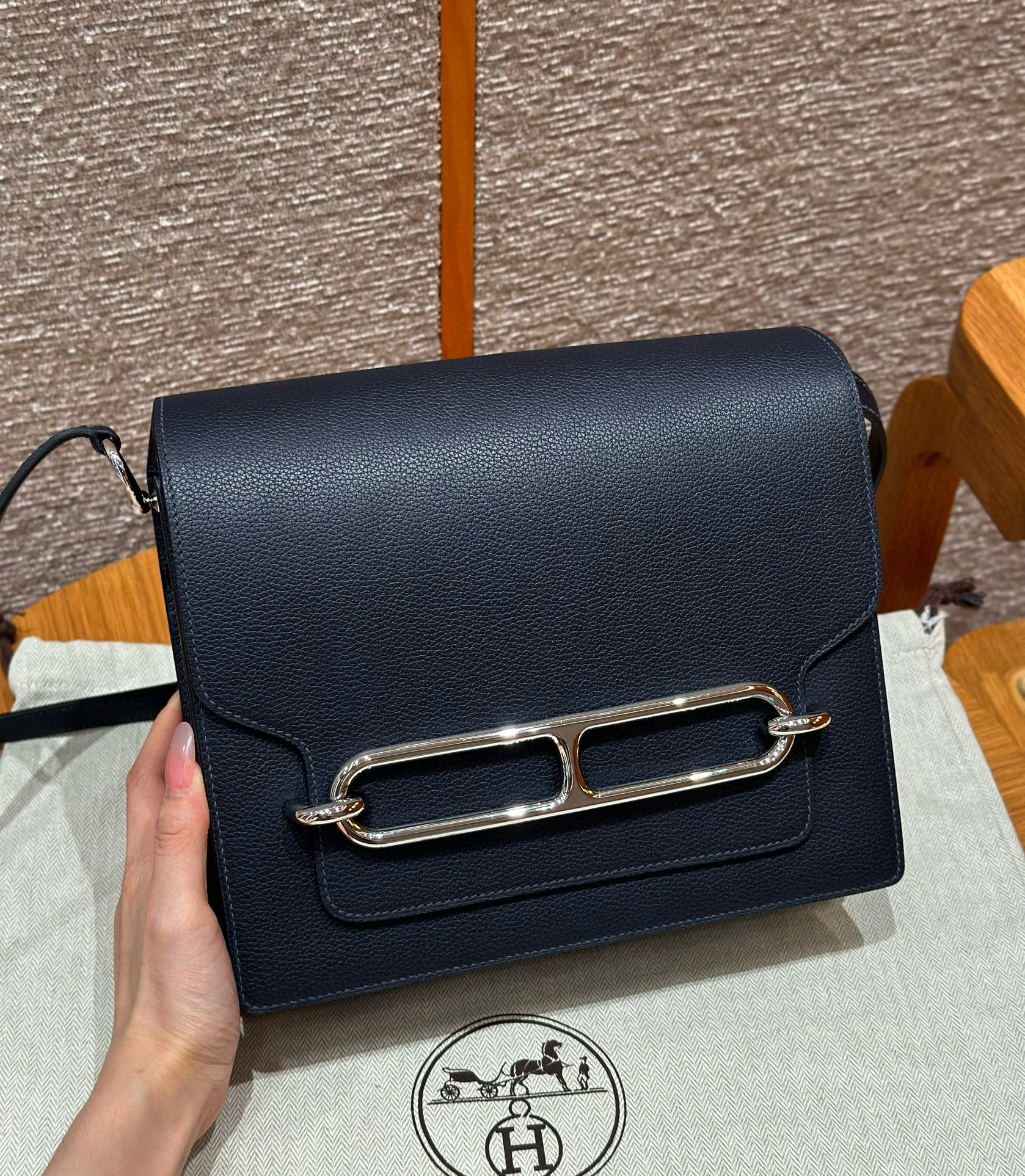 에르메스 Hermes Roulis 23cm Evercolor 2Z Blue nuit/silver