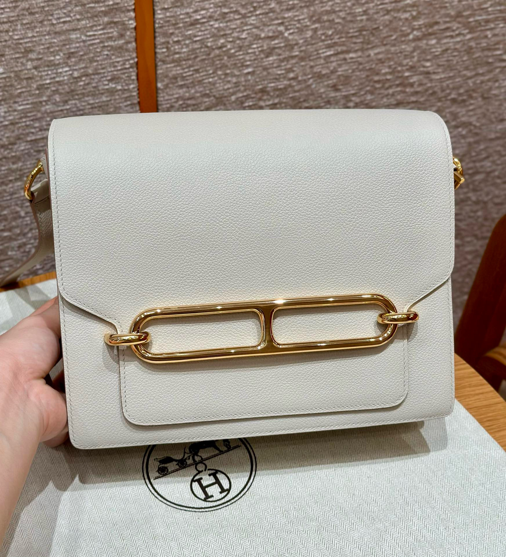 에르메스 Hermes Roulis 23cm Evercolor 8L Beton/gold