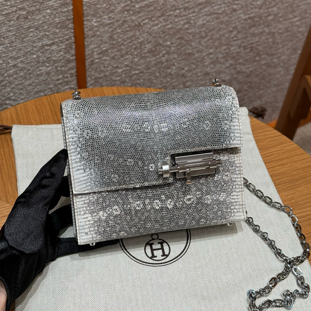 에르메스 Hermes Verrou 17cm Lizard 1B Ombrd/silver