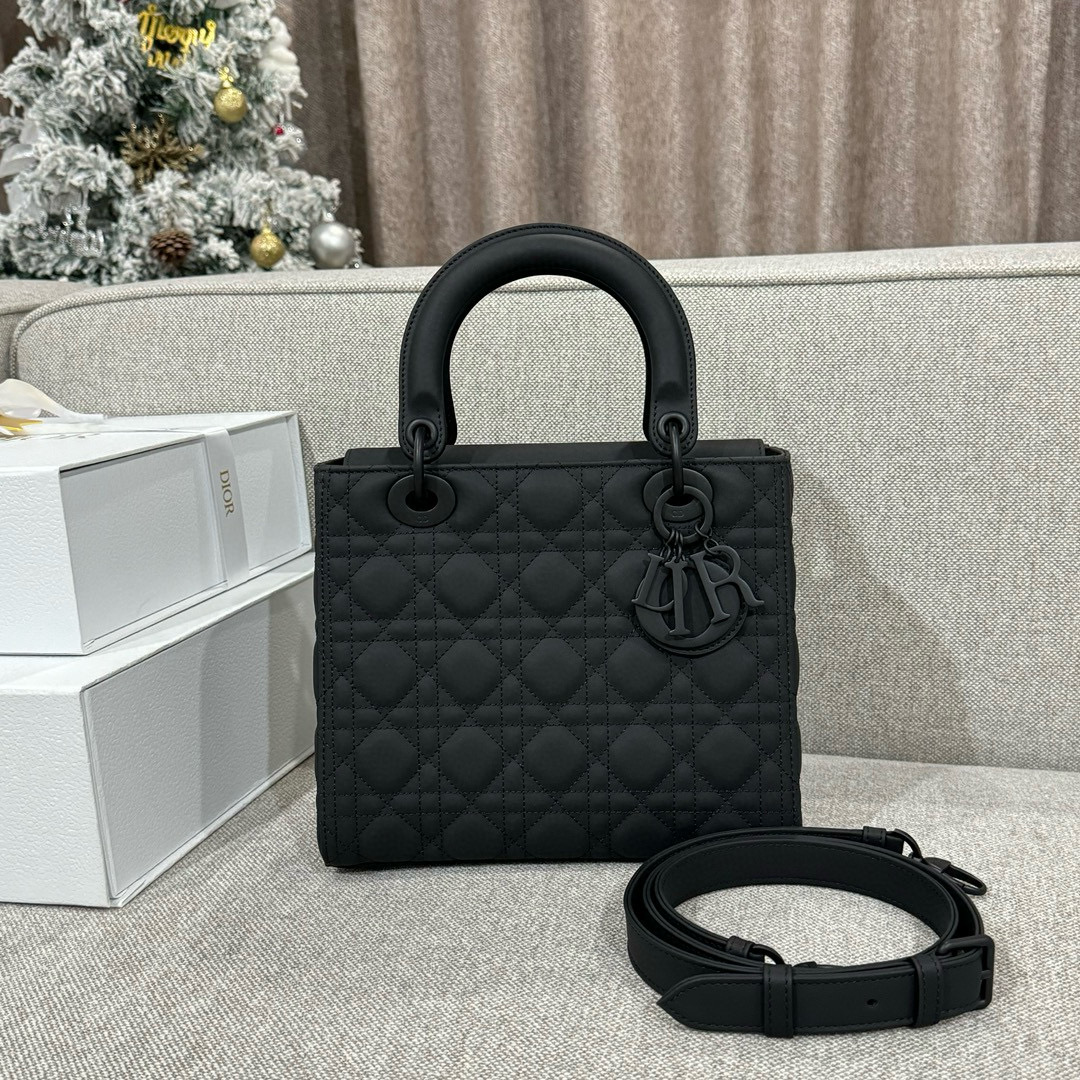 디올 Dior Lady 24cm 탑 핸들백 Black