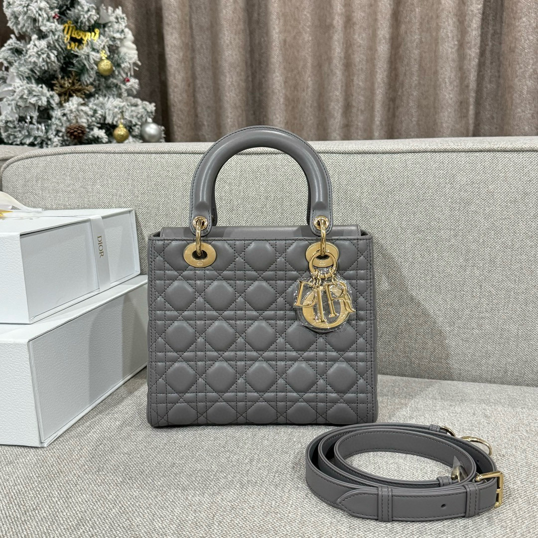 디올 Dior Lady 24cm 탑 핸들백 grey/gold