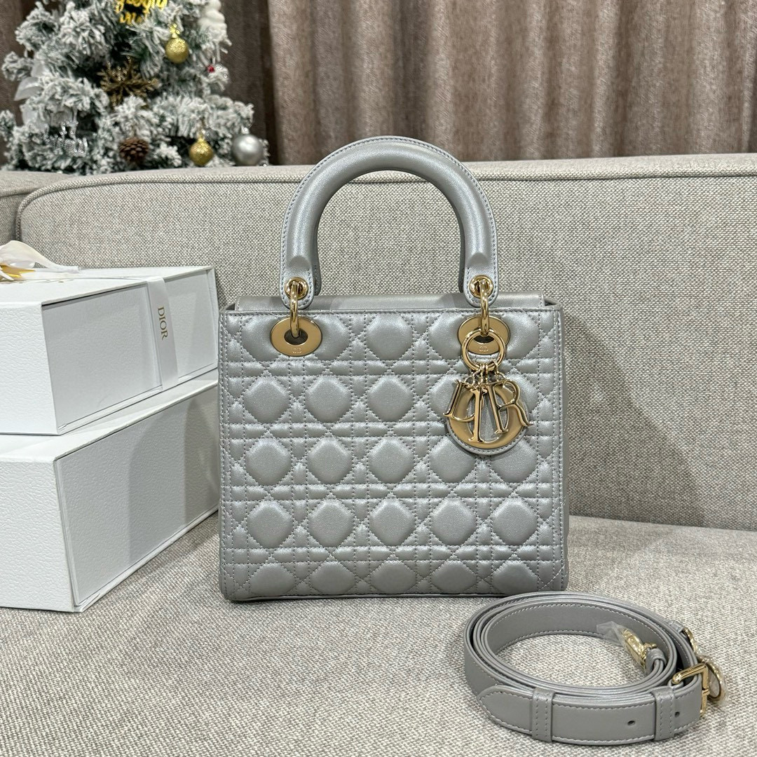 디올 Dior Lady 24cm 탑 핸들백 grey