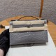 에르메스 Hermes Kelly Pochette 22cm Alligator 0V Gris Ciment/silver