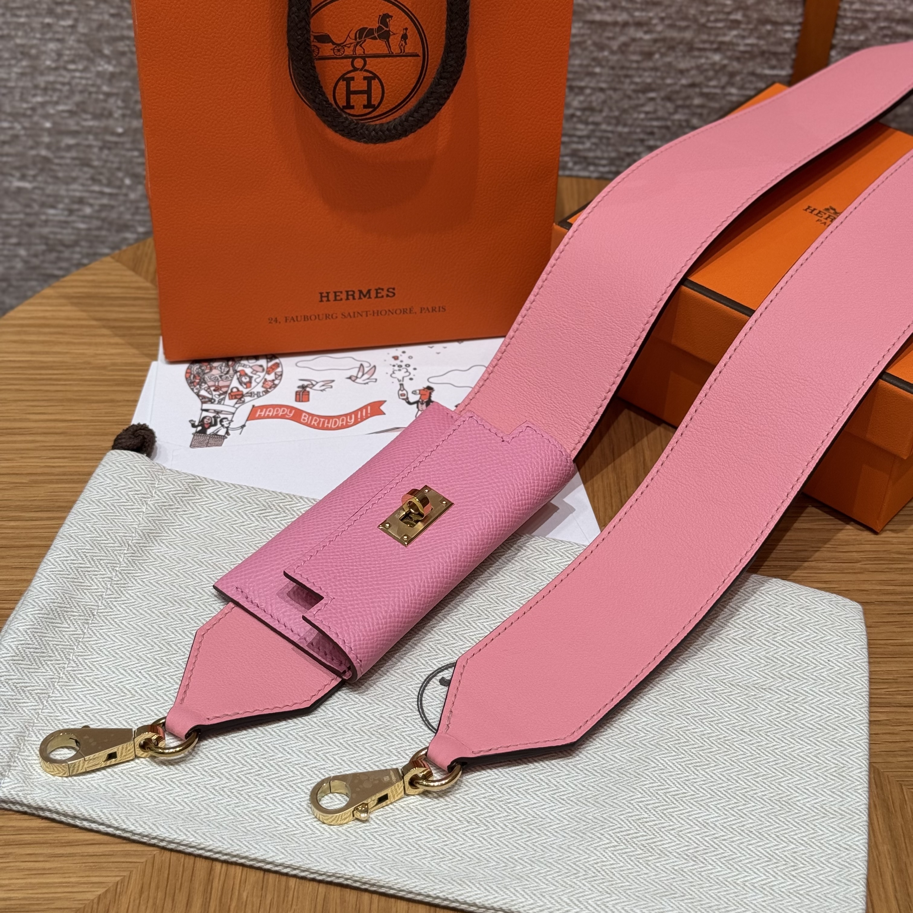에르메스 Hermes Kelly Pocket strap Epsom and Swift 1Q Rose confetti and 5P Pink/gold