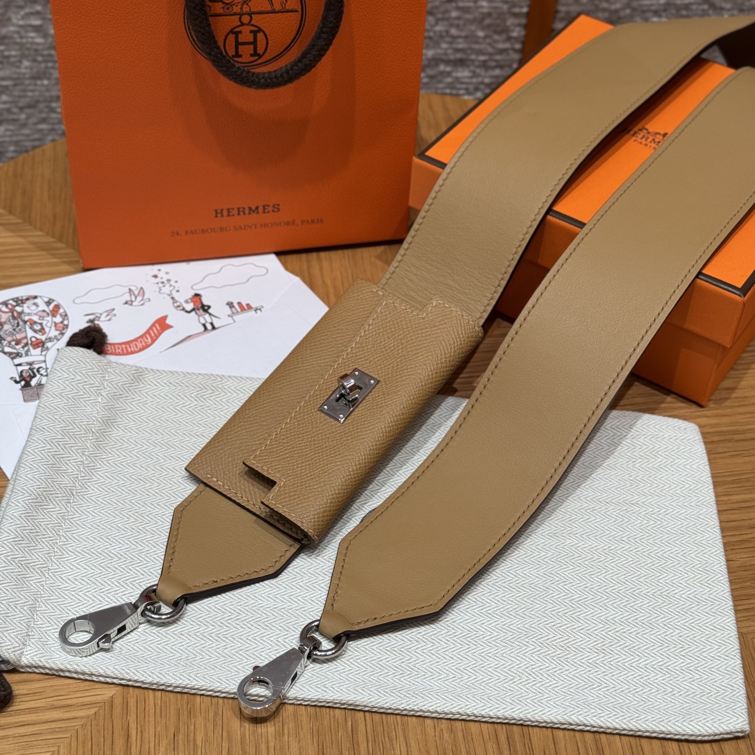 에르메스 Hermes Kelly Pocket strap Epsom and Swift 4B Biscuit/silver