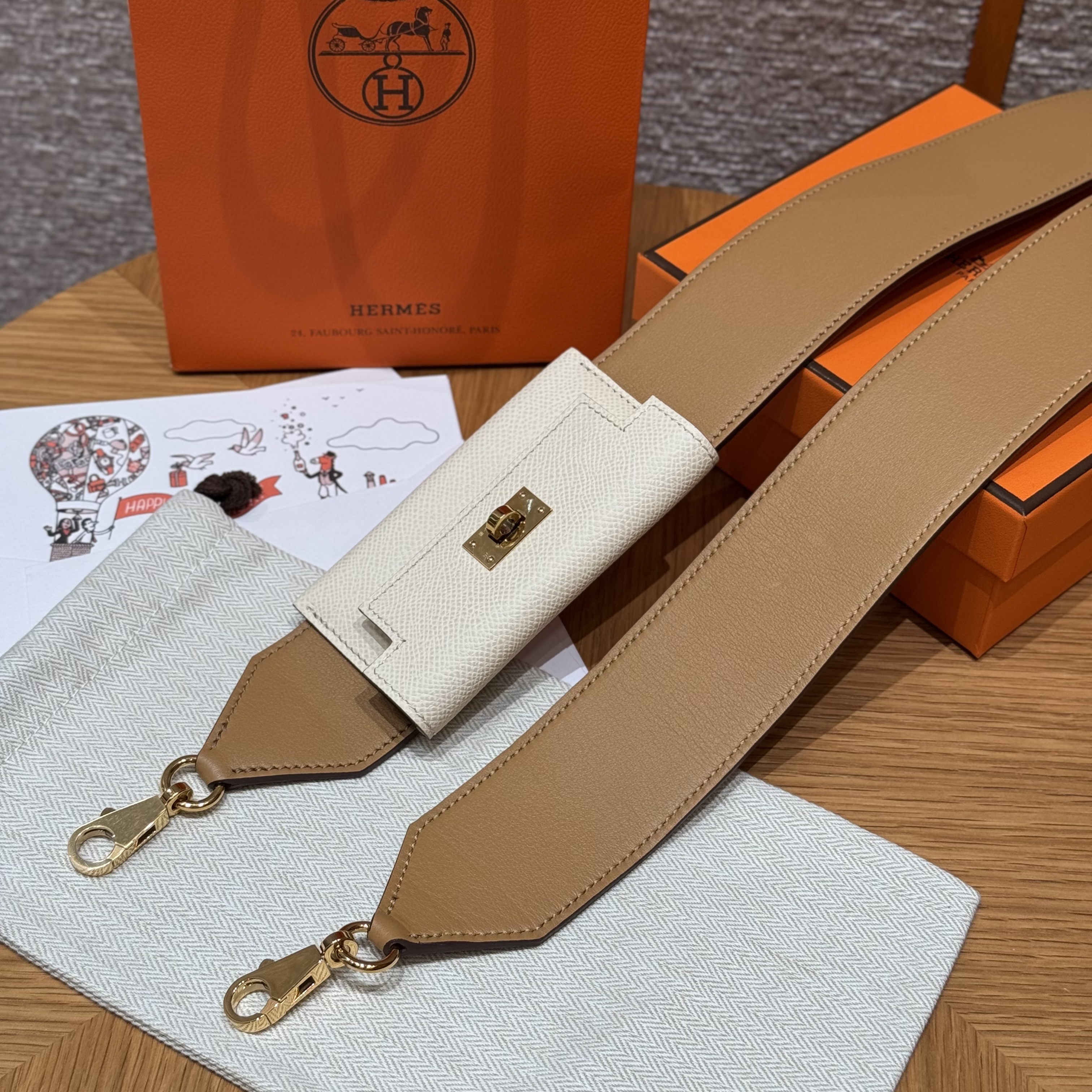 에르메스 Hermes Kelly Pocket strap Epsom and Swift i2 Nana and 4B Biscuit/gold