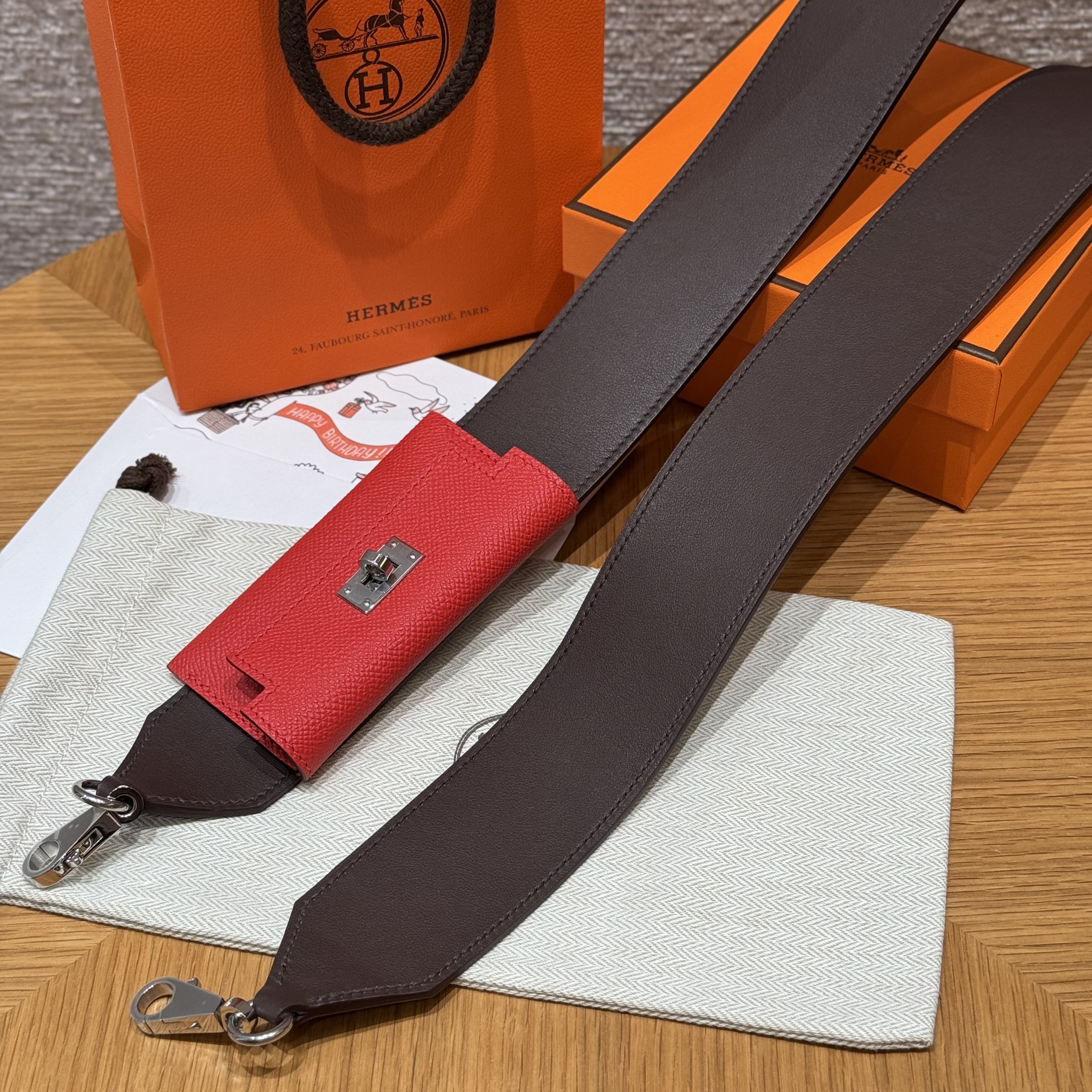 에르메스 Hermes Kelly Pocket strap Epsom and Swift S3 Rouge Coeur and OG Rouge sellier/silver