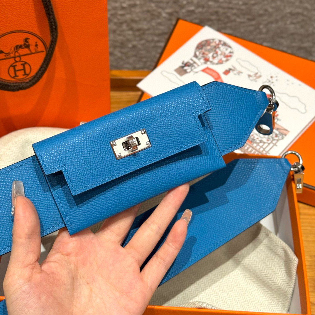 에르메스 Hermes Kelly Pocket strap Epsom and Swift T7 Blue Hydra/silver