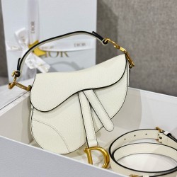 디올 Dior Mini Saddle Bag with Strap White 19cm
