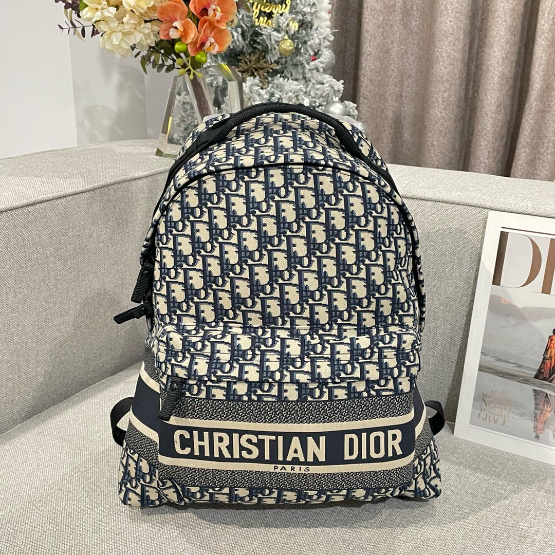 디올 Dior DiorTravel Backpack Oblique Jacquard Blue 35cm