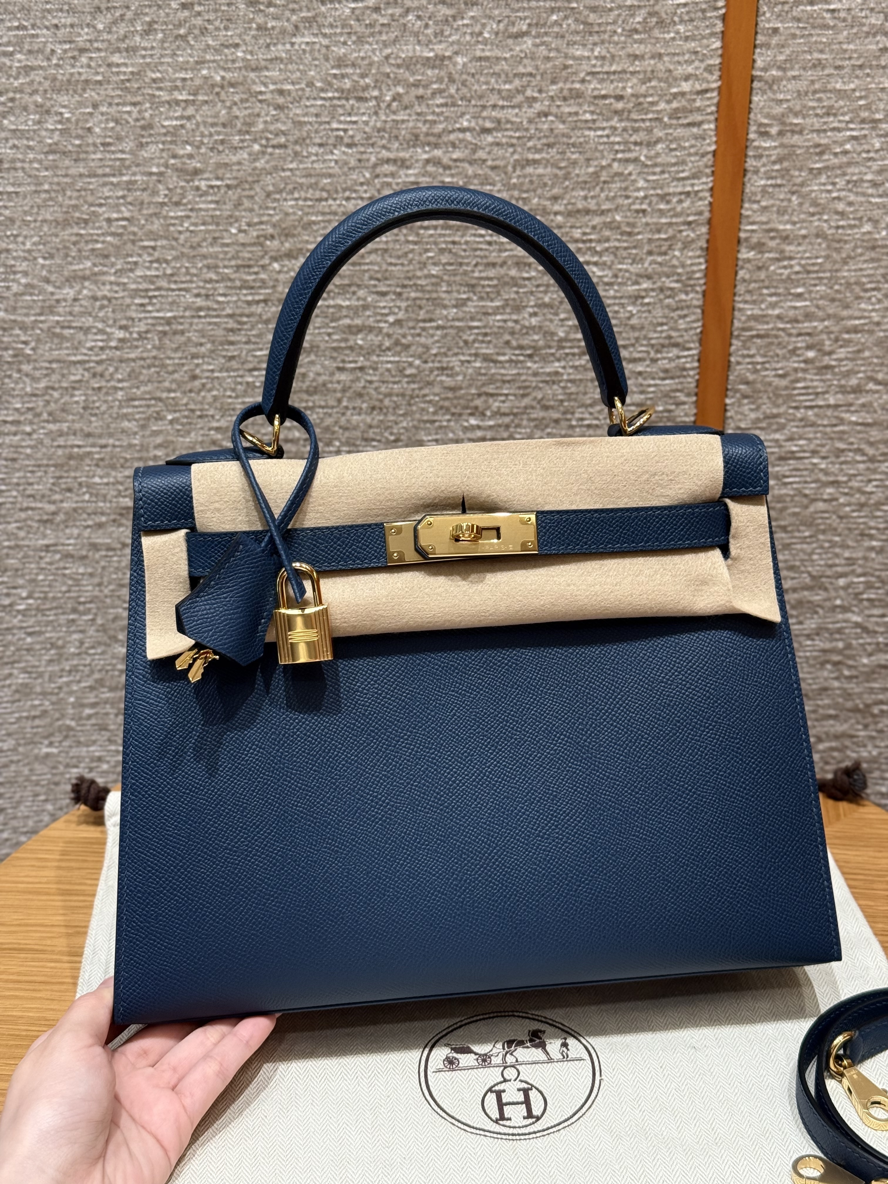 에르메스 Hermes Kelly 28cm Epsom S4 Deep Blue/gold