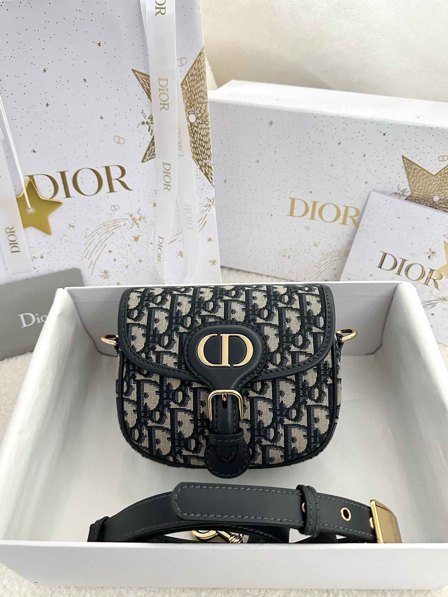디올 Dior Small Bobby Bag Oblique Jacquard Blue 18cm