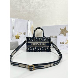 디올 Dior Mini Dior Book Tote Oblique Jacquard Blue 21.5cm