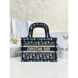 디올 Dior Mini Dior Book Tote Oblique Jacquard Blue 22.5cm
