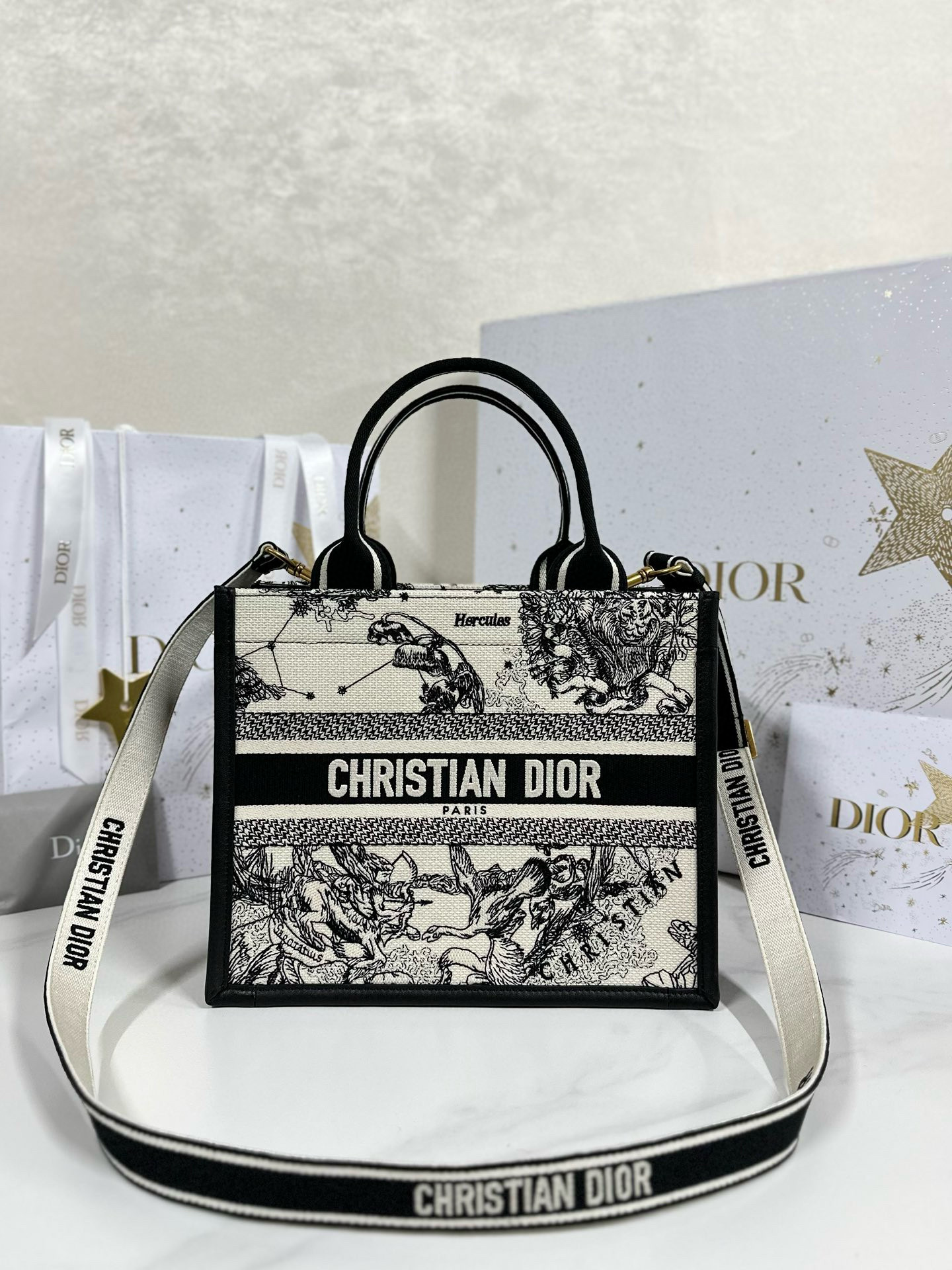 디올 Dior Small Dior Book Tote Black Embroidery 26.5cm
