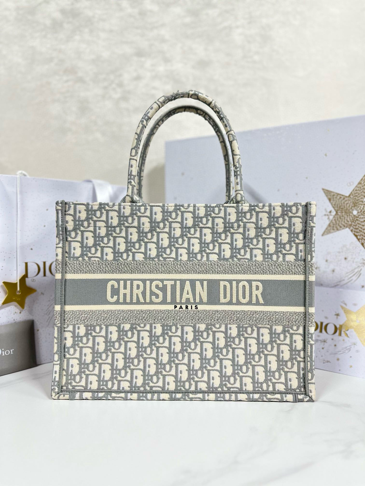 디올 Dior Medium Dior Book Tote  Oblique Jacquard Grey 36.5cm