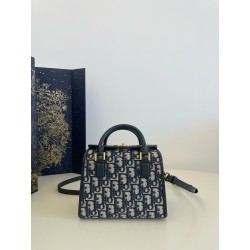 디올 Dior Boston Bag Blue Oblique 20cm