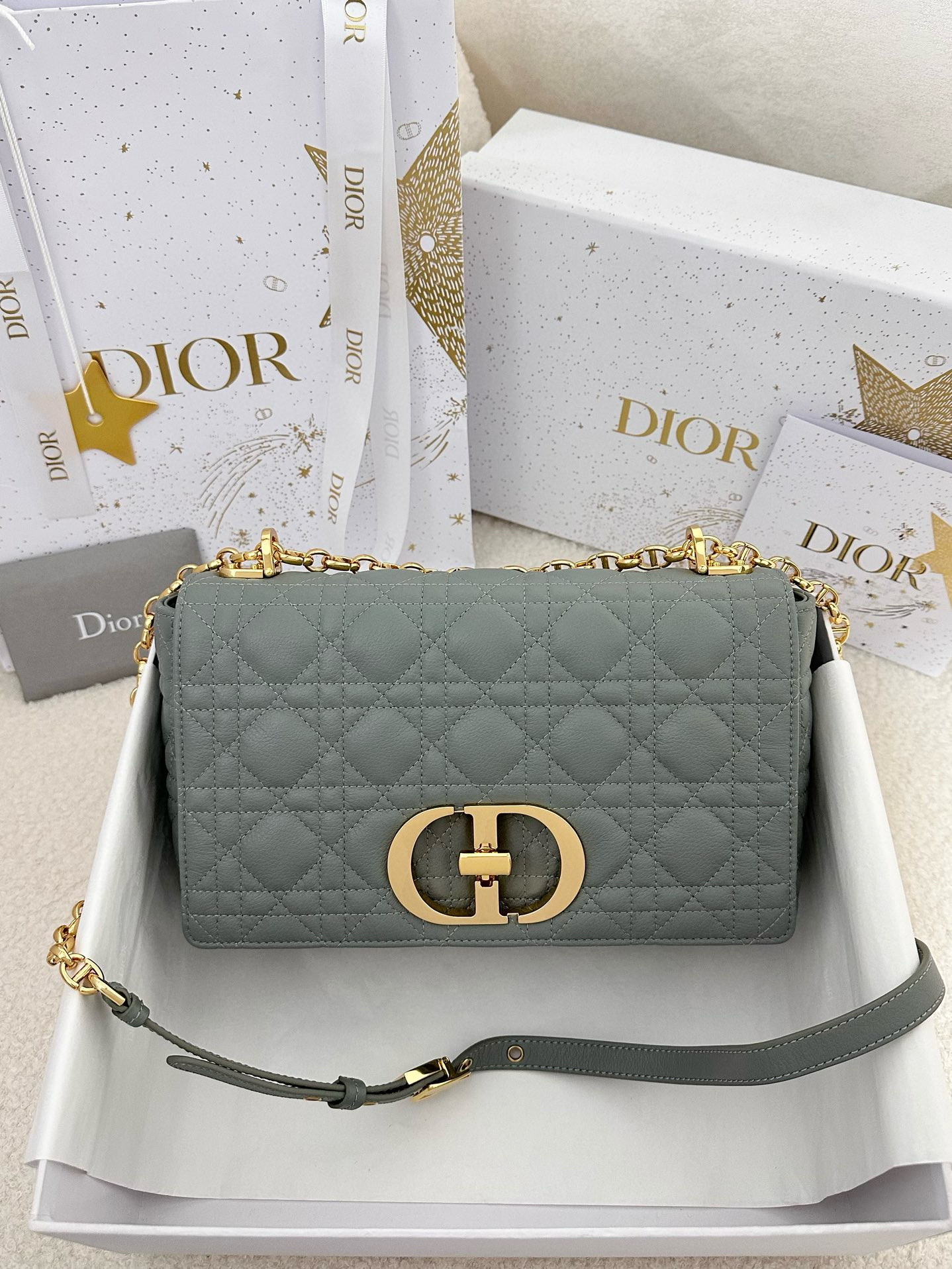 디올 Dior Medium Dior Caro Bag Blue 25.5cm