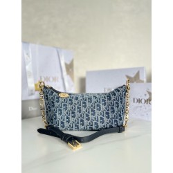 디올 Dior Diorstar Hobo Bag with Chain Blue Oblique 28.5cm