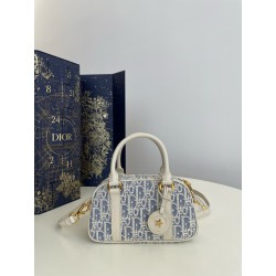 디올 Dior D-Vibe East-West Nano Bag Blue Oblique Chambray with Raffia Effect 20.5cm