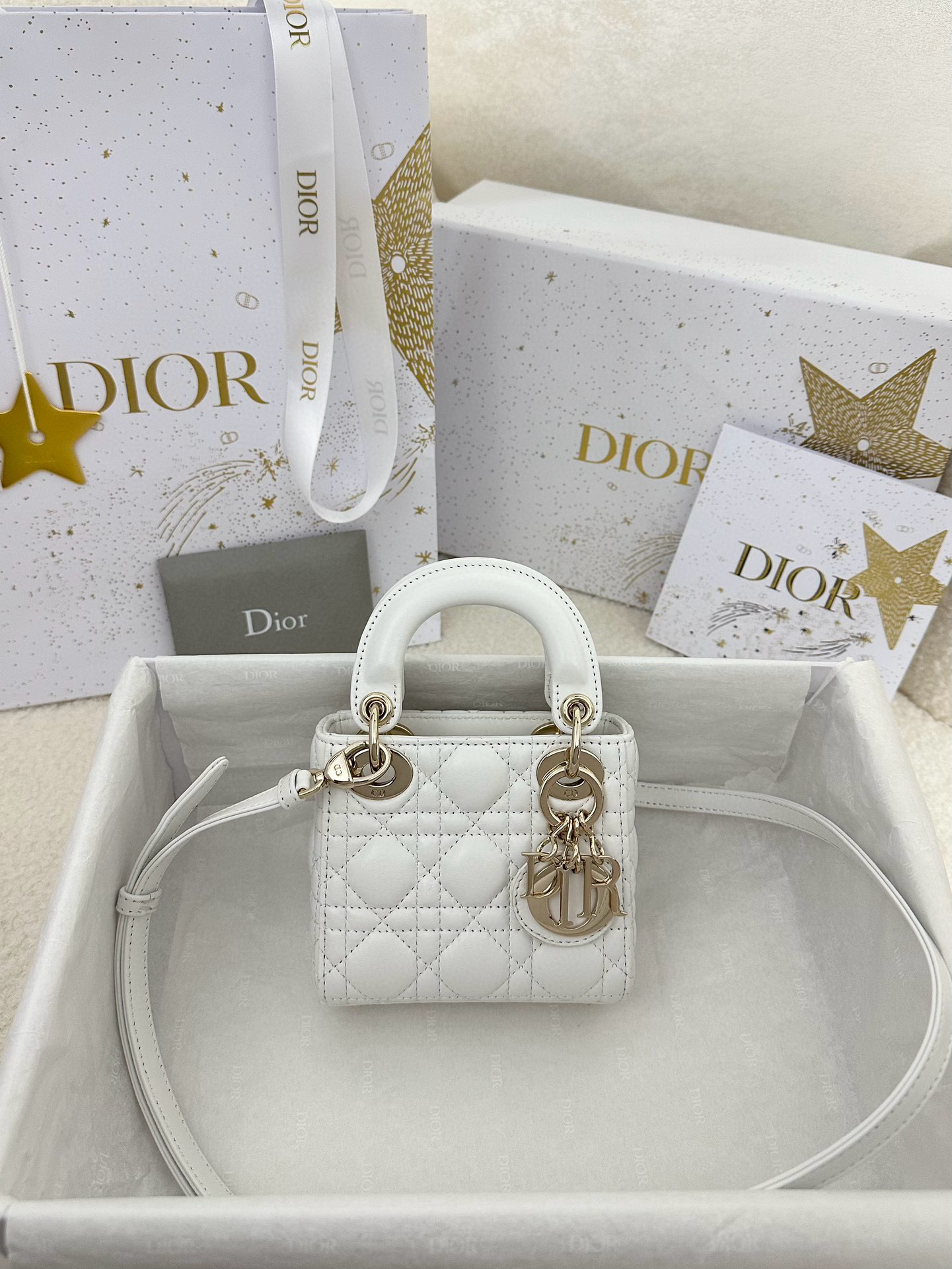 디올 Dior Lady Dior Micro Bag White