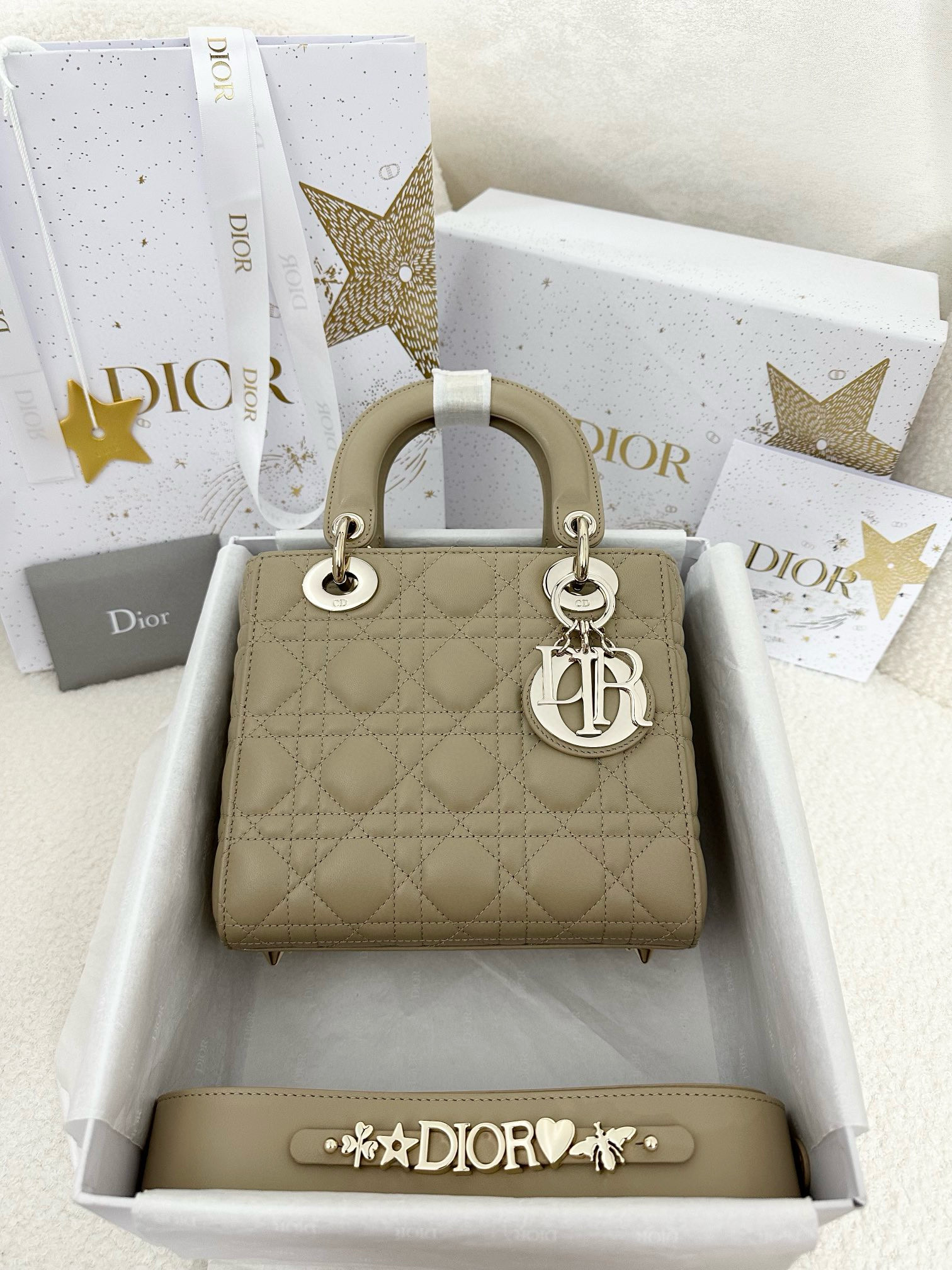 디올 Dior Small Lady Dior My ABCDior Bag Apricot 20cm