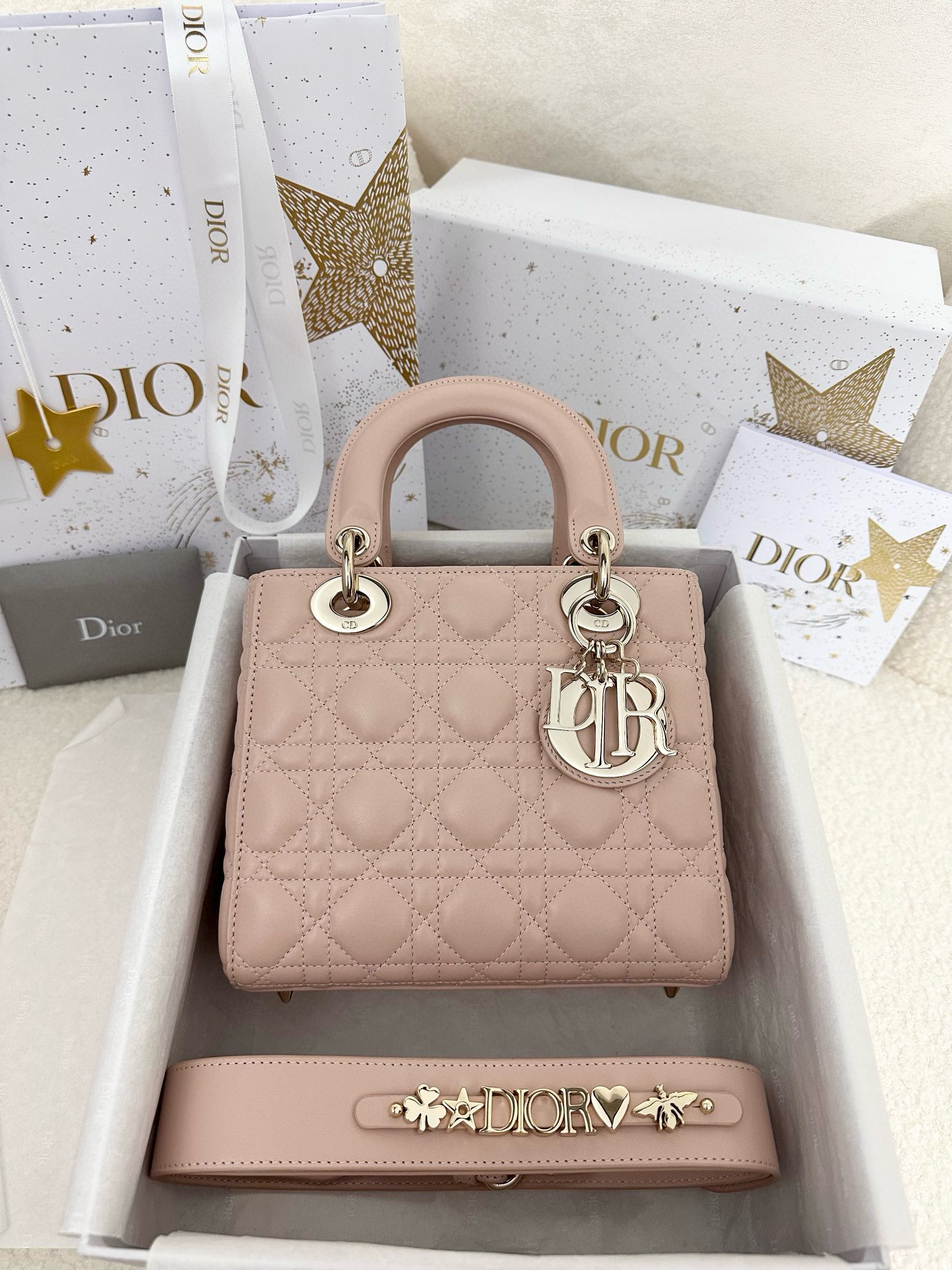 디올 Dior Small Lady Dior My ABCDior Bag Pink 20cm