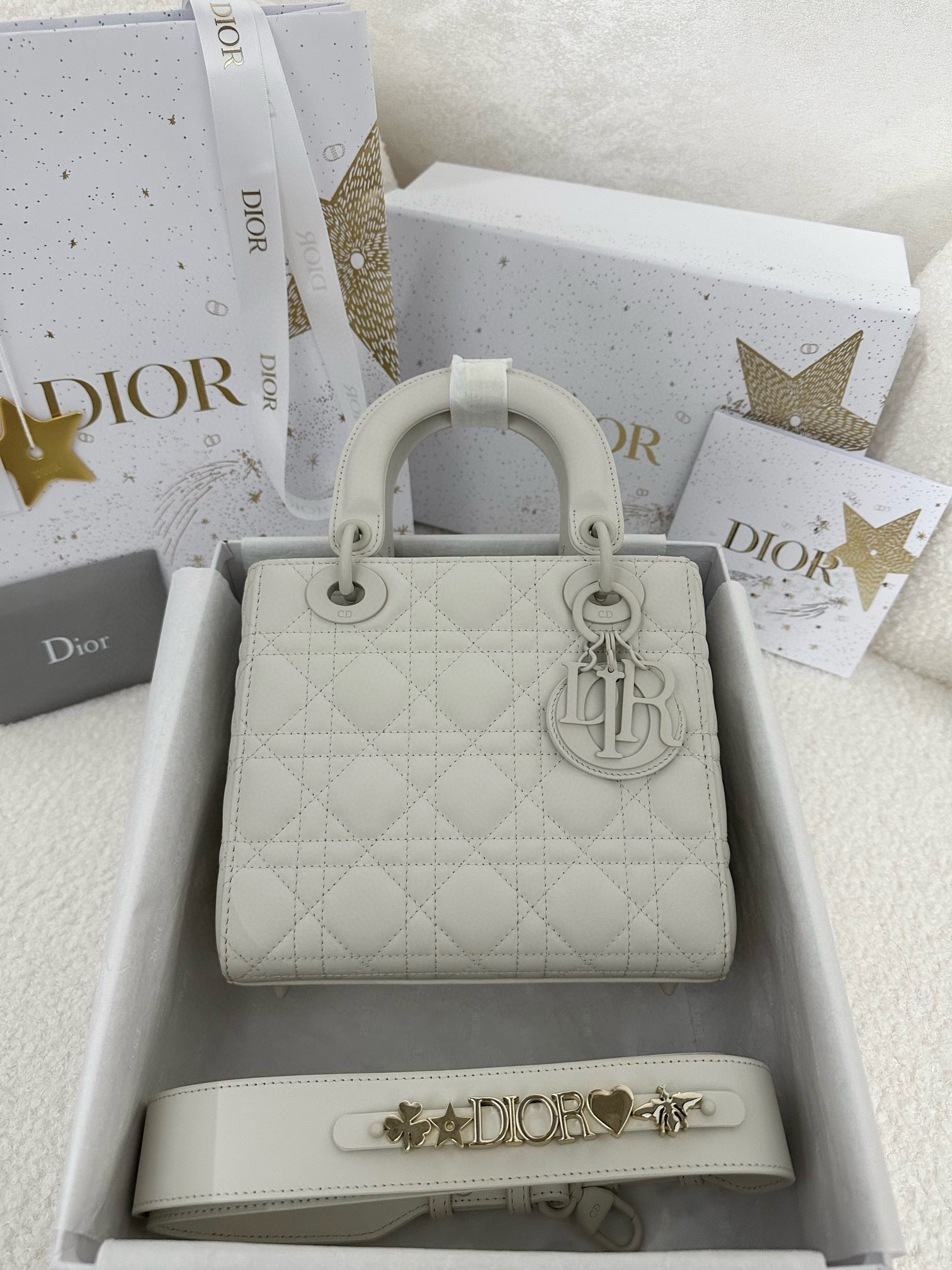 디올 Dior Small Lady Dior My ABCDior Bag Rice grey 20cm