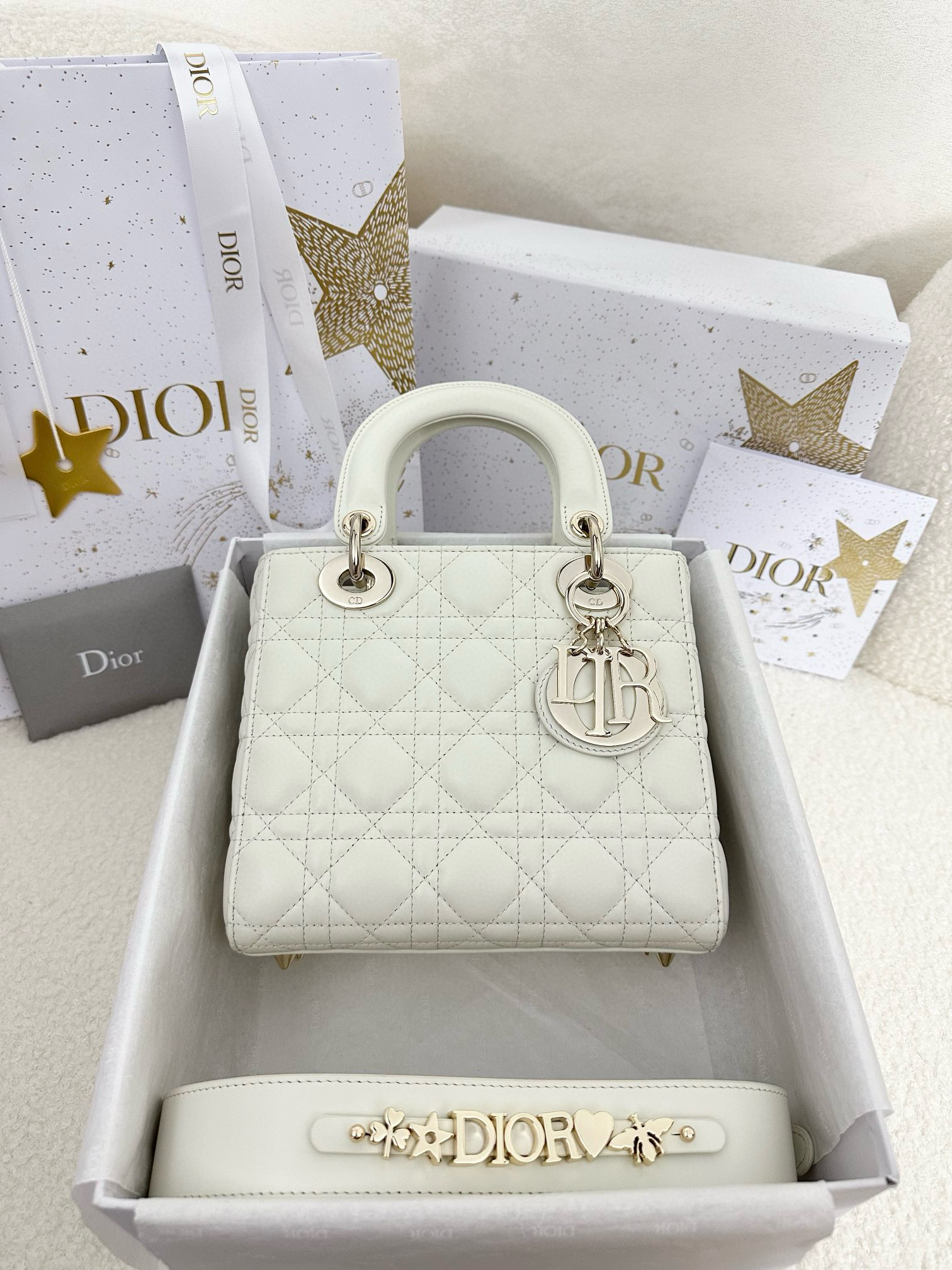디올 Dior Small Lady Dior My ABCDior Bag White 20cm