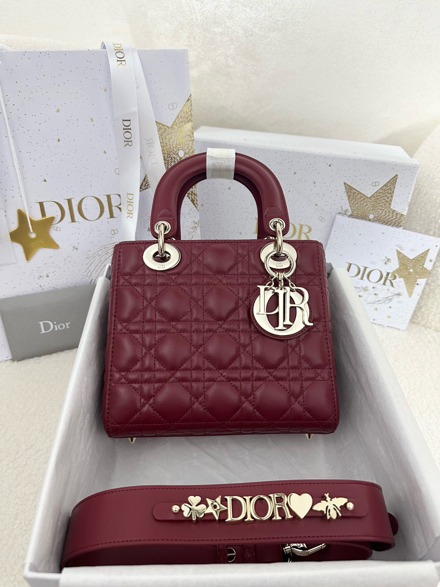 디올 Dior Small Lady Dior My ABCDior Bag Wine red 20cm