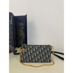 디올 Dior 30 Montaigne Midi Bag Oblique Jacquard Blue 23cm