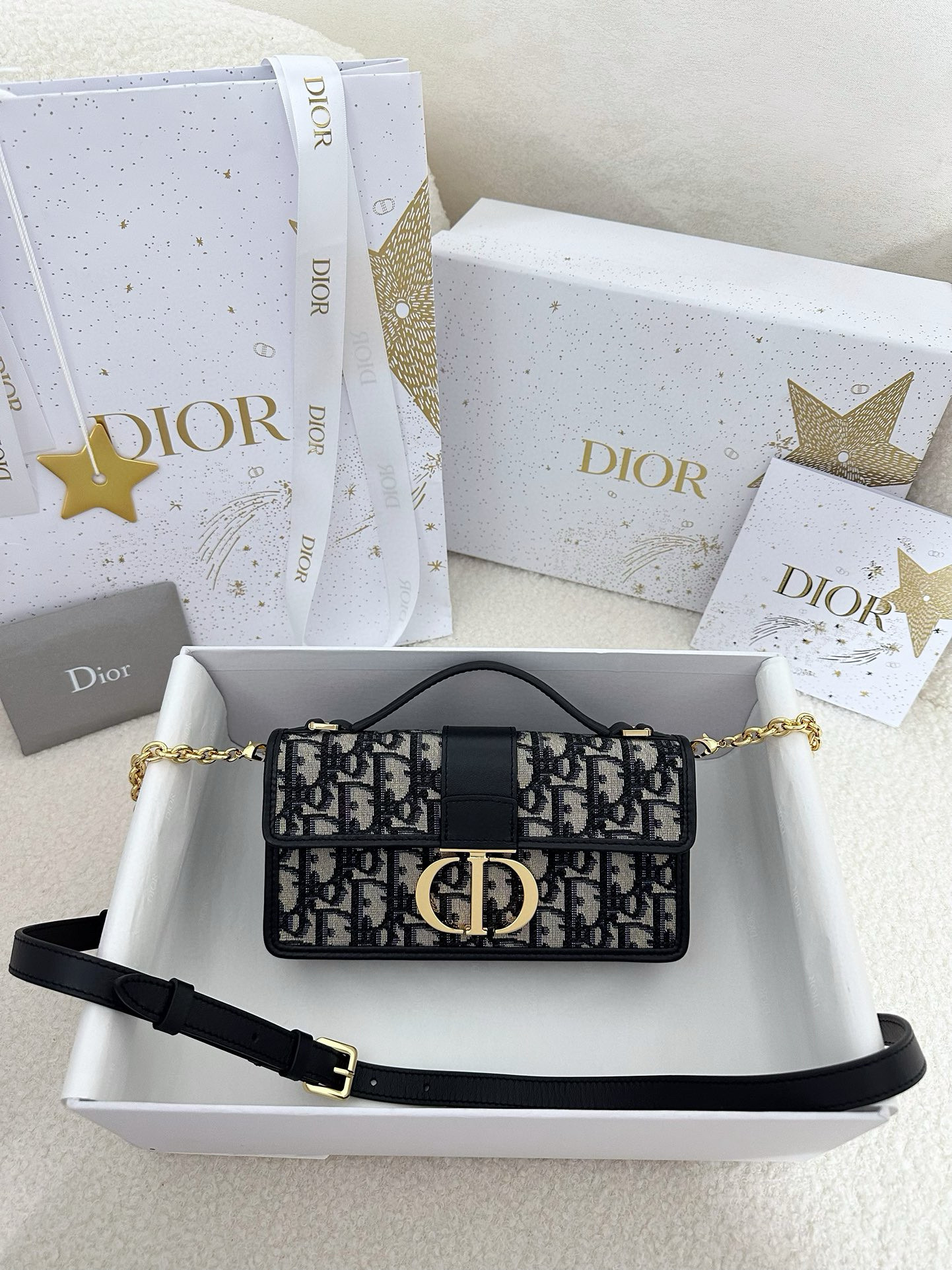 디올 Dior Miss Montaigne Mini Bag Oblique Jacquard Blue 20cm