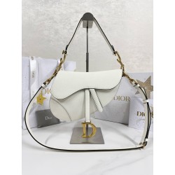 디올 Dior Saddle Bag with Strap White 25.5cm