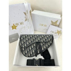 디올 Dior Saddle Bag Beige and Black Oblique Jacquard 28.5cm