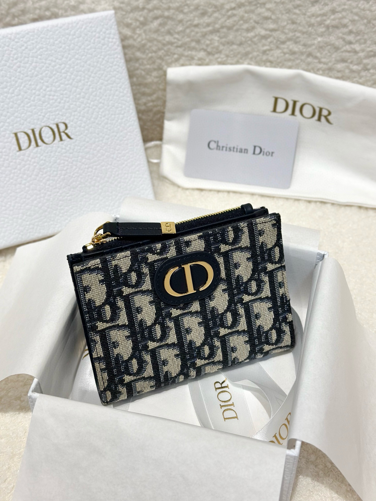 디올 Dior 30 Montaigne Dahlia Wallet Blue 11.5cm