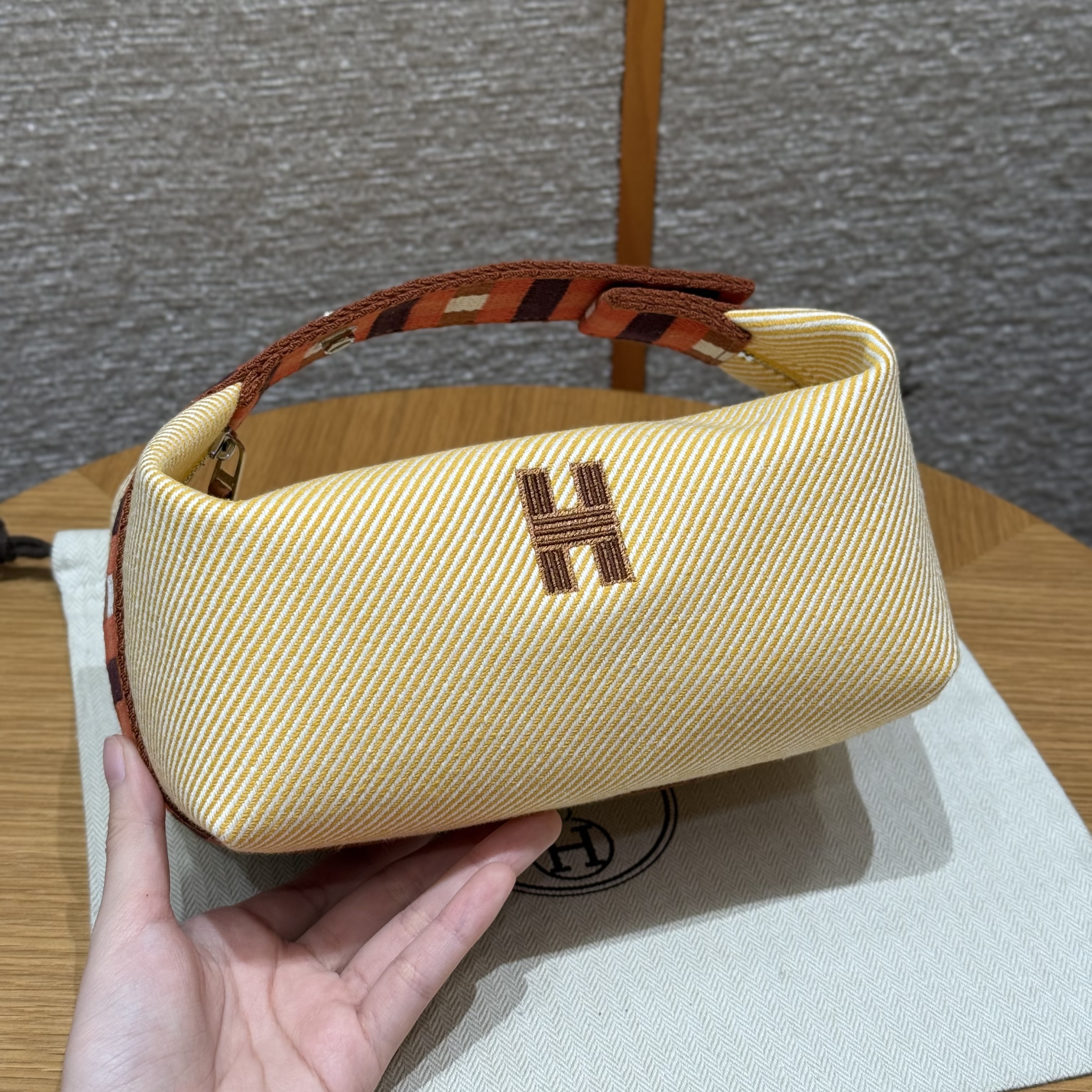 에르메스 Hermes Bride-a-Brac 21cm all- cotton Fauve/silver