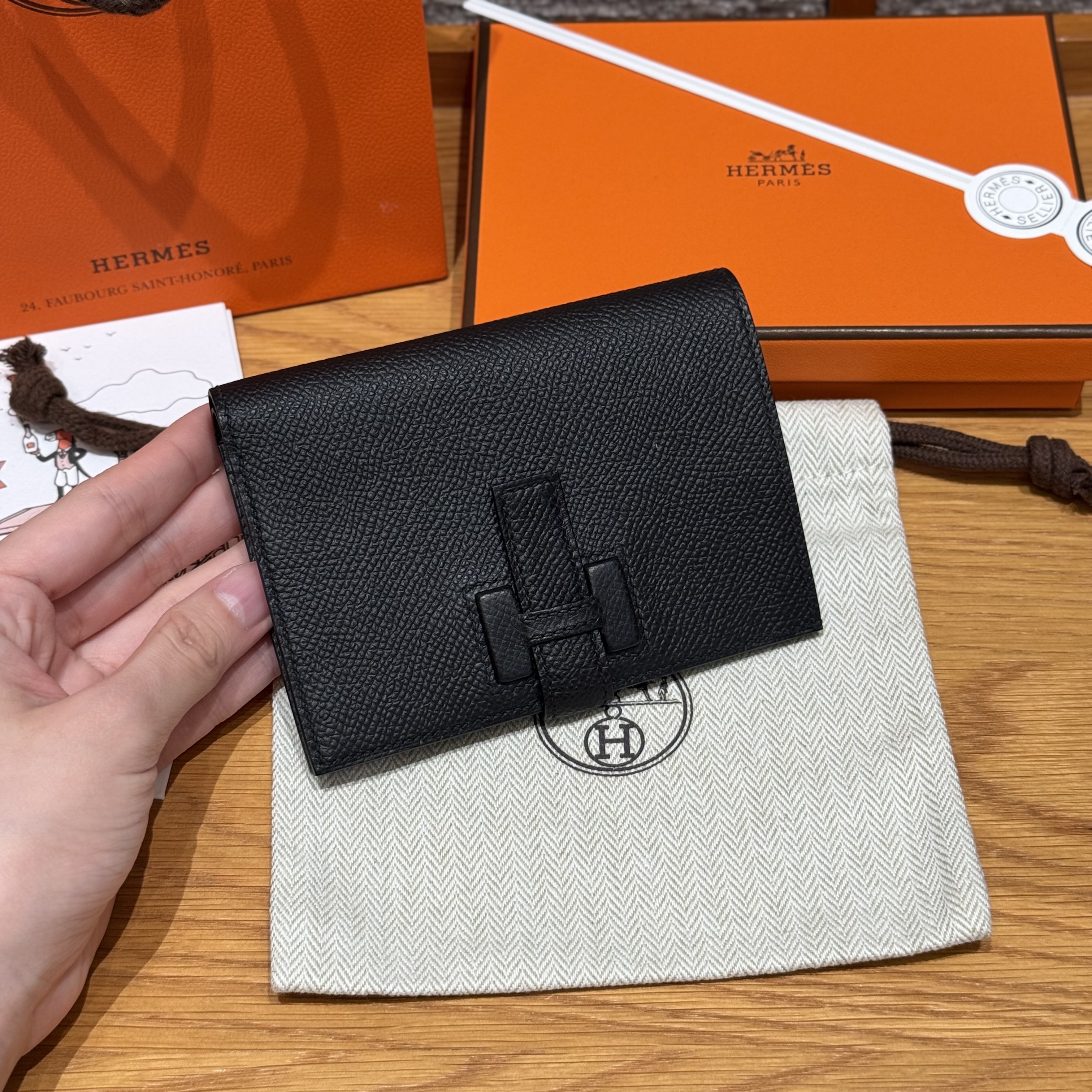 에르메스 Hermes New H Passant Epsom 89 Noir/silver